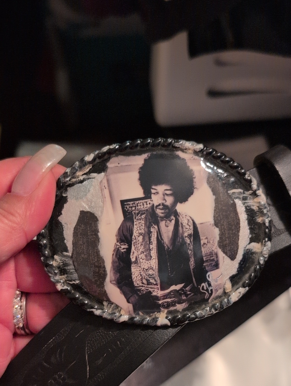 Vintage Black & White Jimi Hendrix Photo Belt Buckle